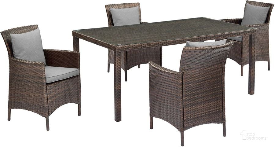 The appearance of Conduit Brown and Gray 5 Piece Outdoor Patio Wicker Rattan Set designed by Modway in the modern / contemporary interior design. This brown and gray piece of furniture  was selected by 1StopBedrooms from Conduit Collection to add a touch of cosiness and style into your home. Sku: EEI-3892-BRN-GRY-SET. Material: Rattan. Product Type: Outdoor Conversation Set. Image1
