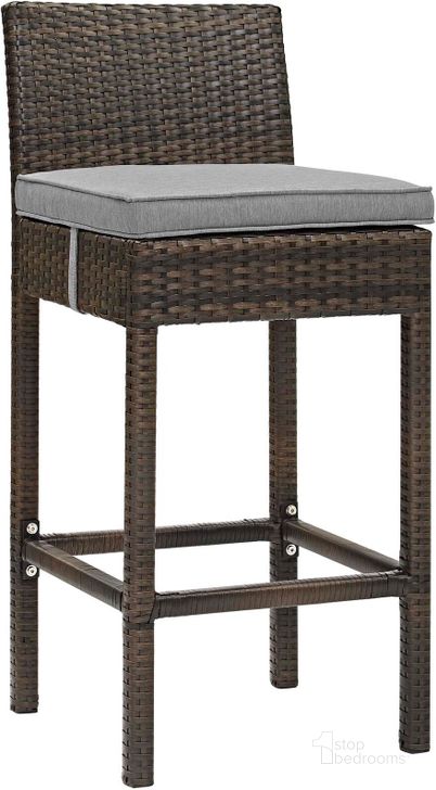 The appearance of Conduit Brown and Gray Outdoor Patio Wicker Rattan Bar Stool designed by Modway in the modern / contemporary interior design. This brown and gray piece of furniture  was selected by 1StopBedrooms from Conduit Collection to add a touch of cosiness and style into your home. Sku: EEI-2799-BRN-GRY. Product Type: Outdoor Bar Furniture. Material: Aluminium. Image1