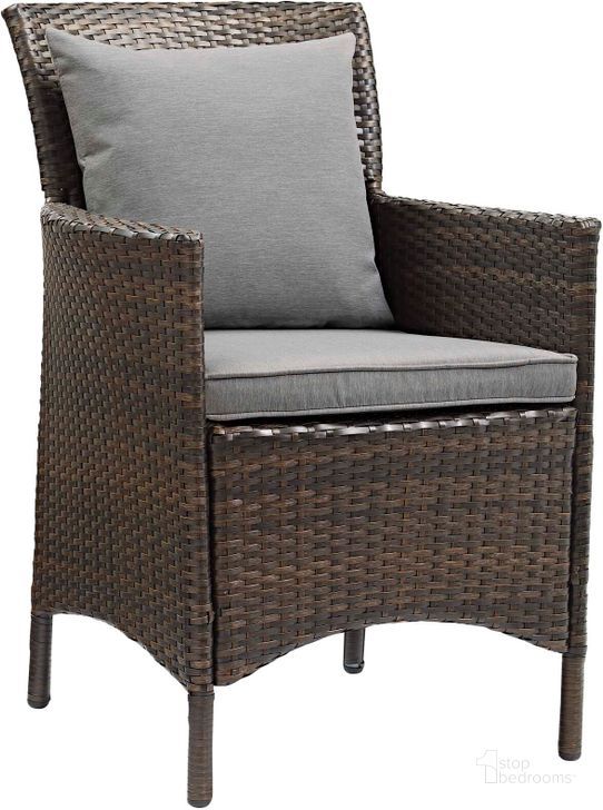 The appearance of Conduit Brown and Gray Outdoor Patio Wicker Rattan Dining Arm Chair designed by Modway in the modern / contemporary interior design. This brown and gray piece of furniture  was selected by 1StopBedrooms from Conduit Collection to add a touch of cosiness and style into your home. Sku: EEI-2801-BRN-GRY. Material: Rattan. Product Type: Outdoor Dining Chair. Image1