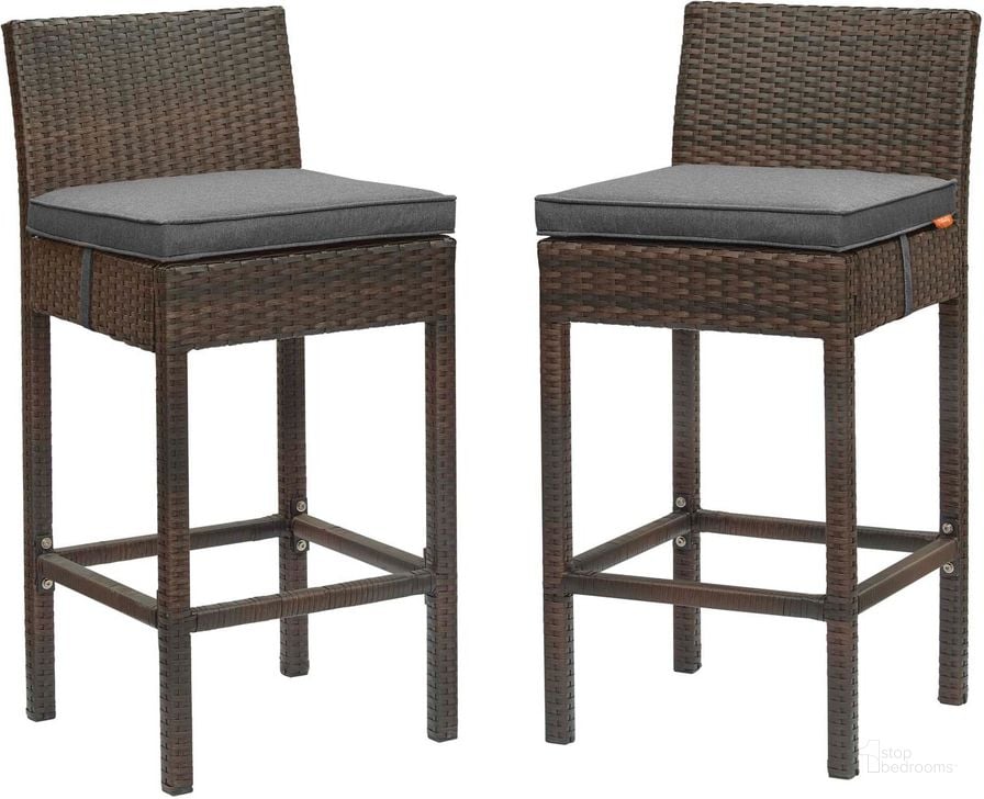 The appearance of Conduit Brown Charcoal Bar Stool Outdoor Patio Wicker Rattan Set of 2 designed by Modway in the modern / contemporary interior design. This brown charcoal piece of furniture  was selected by 1StopBedrooms from Conduit Collection to add a touch of cosiness and style into your home. Sku: EEI-3603-BRN-CHA. Product Type: Outdoor Bar Furniture. Material: Aluminium. Image1