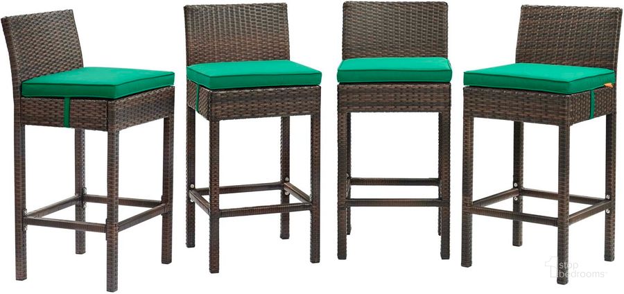 The appearance of Conduit Brown Green Bar Stool Outdoor Patio Wicker Rattan Set of 4 designed by Modway in the modern / contemporary interior design. This brown green piece of furniture  was selected by 1StopBedrooms from Conduit Collection to add a touch of cosiness and style into your home. Sku: EEI-3601-BRN-GRN. Product Type: Outdoor Bar Furniture. Material: Aluminium. Image1