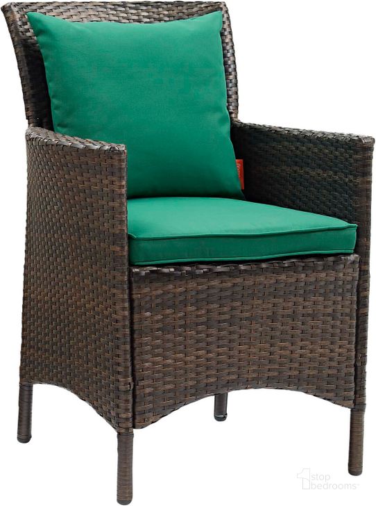 The appearance of Conduit Brown Green Outdoor Patio Wicker Rattan Dining Arm Chair designed by Modway in the modern / contemporary interior design. This brown green piece of furniture  was selected by 1StopBedrooms from Conduit Collection to add a touch of cosiness and style into your home. Sku: EEI-2801-BRN-GRN. Material: Rattan. Product Type: Outdoor Dining Chair. Image1