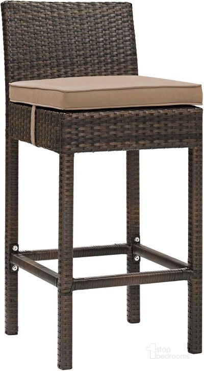 The appearance of Conduit Brown Mocha Outdoor Patio Wicker Rattan Bar Stool designed by Modway in the modern / contemporary interior design. This brown mocha piece of furniture  was selected by 1StopBedrooms from Conduit Collection to add a touch of cosiness and style into your home. Sku: EEI-2799-BRN-MOC. Product Type: Outdoor Bar Furniture. Material: Aluminium. Image1