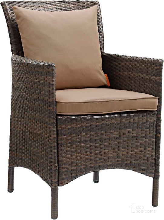 The appearance of Conduit Brown Mocha Outdoor Patio Wicker Rattan Dining Arm Chair designed by Modway in the modern / contemporary interior design. This brown mocha piece of furniture  was selected by 1StopBedrooms from Conduit Collection to add a touch of cosiness and style into your home. Sku: EEI-2801-BRN-MOC. Material: Rattan. Product Type: Outdoor Dining Chair. Image1