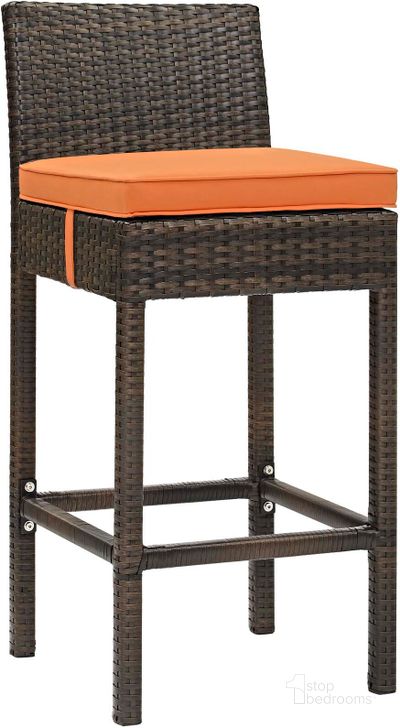 The appearance of Conduit Brown Orange Outdoor Patio Wicker Rattan Bar Stool designed by Modway in the modern / contemporary interior design. This brown orange piece of furniture  was selected by 1StopBedrooms from Conduit Collection to add a touch of cosiness and style into your home. Sku: EEI-2799-BRN-ORA. Product Type: Outdoor Bar Furniture. Material: Aluminium. Image1