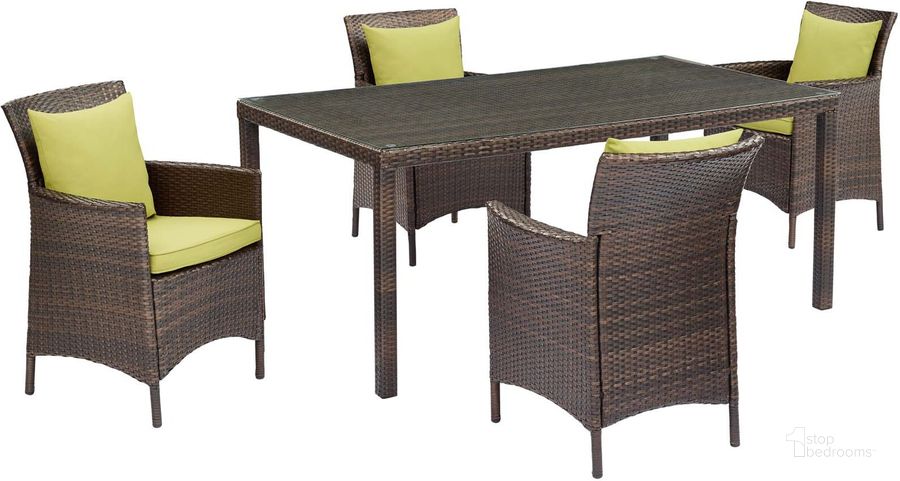 The appearance of Conduit Brown Peridot 5 Piece Outdoor Patio Wicker Rattan Set EEI-3892-BRN-PER-SET designed by Modway in the modern / contemporary interior design. This brown peridot piece of furniture  was selected by 1StopBedrooms from Conduit Collection to add a touch of cosiness and style into your home. Sku: EEI-3892-BRN-PER-SET. Material: Rattan. Product Type: Outdoor Conversation Set. Image1