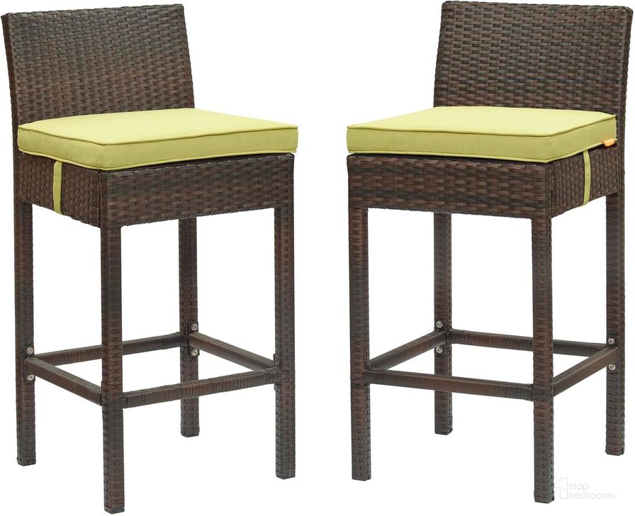 The appearance of Conduit Brown Peridot Bar Stool Outdoor Patio Wicker Rattan Set of 2 designed by Modway in the modern / contemporary interior design. This brown peridot piece of furniture  was selected by 1StopBedrooms from Conduit Collection to add a touch of cosiness and style into your home. Sku: EEI-3603-BRN-PER. Product Type: Outdoor Bar Furniture. Material: Aluminium. Image1