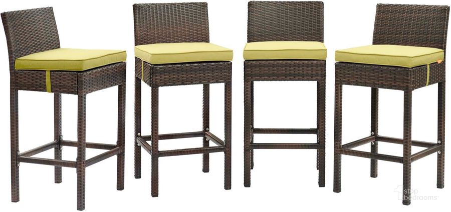 The appearance of Conduit Brown Peridot Bar Stool Outdoor Patio Wicker Rattan Set of 4 designed by Modway in the modern / contemporary interior design. This brown peridot piece of furniture  was selected by 1StopBedrooms from Conduit Collection to add a touch of cosiness and style into your home. Sku: EEI-3601-BRN-PER. Product Type: Outdoor Bar Furniture. Material: Aluminium. Image1