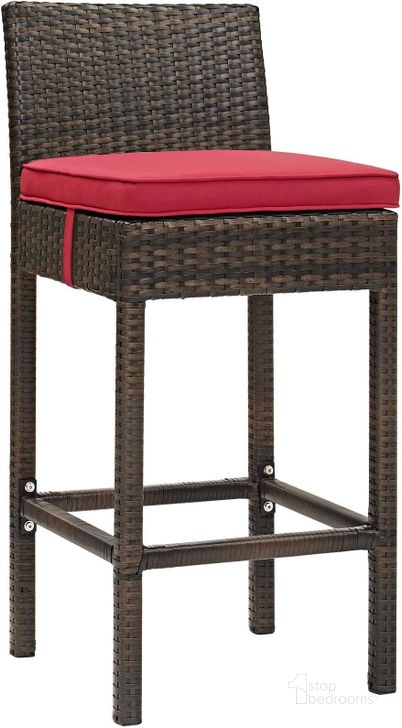 The appearance of Conduit Brown Red Outdoor Patio Wicker Rattan Bar Stool designed by Modway in the modern / contemporary interior design. This brown red piece of furniture  was selected by 1StopBedrooms from Conduit Collection to add a touch of cosiness and style into your home. Sku: EEI-2799-BRN-RED. Product Type: Outdoor Bar Furniture. Material: Aluminium. Image1