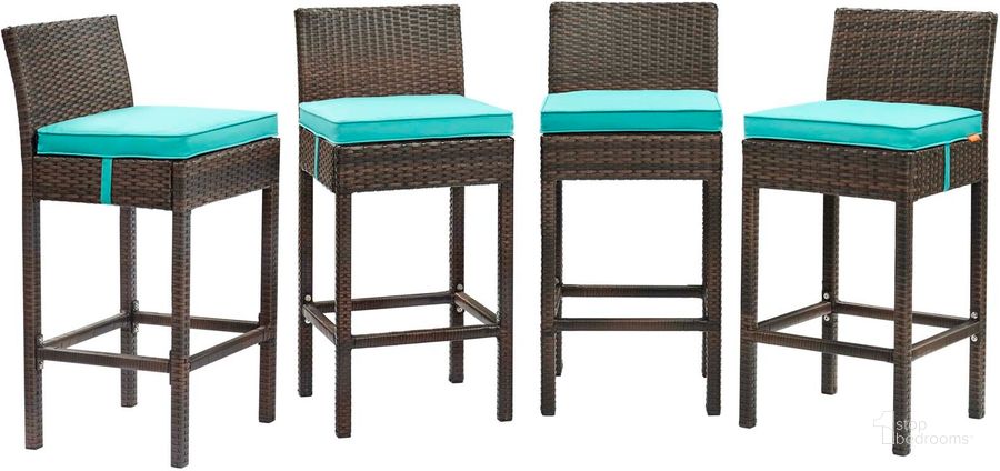 The appearance of Conduit Brown Turquoise Bar Stool Outdoor Patio Wicker Rattan Set of 4 EEI-3601-BRN-TRQ designed by Modway in the modern / contemporary interior design. This brown turquoise piece of furniture  was selected by 1StopBedrooms from Conduit Collection to add a touch of cosiness and style into your home. Sku: EEI-3601-BRN-TRQ. Product Type: Outdoor Bar Furniture. Material: Aluminium. Image1