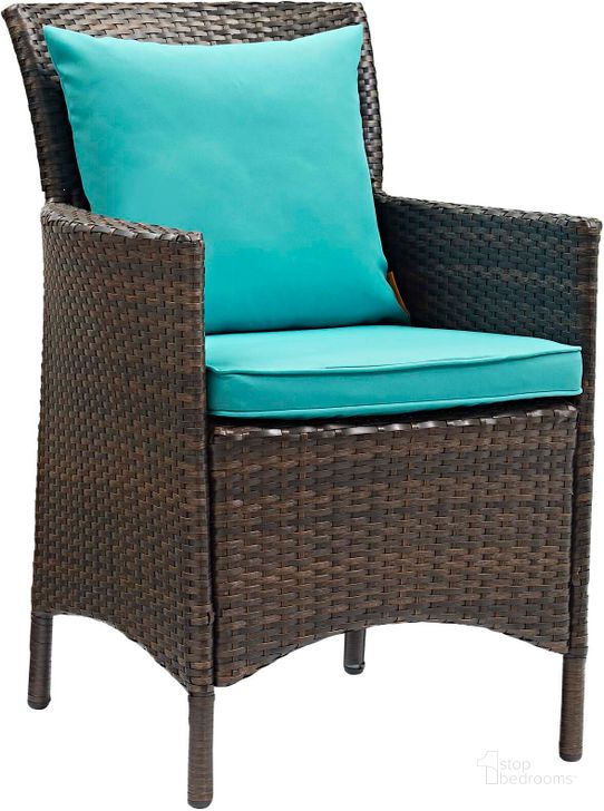 The appearance of Conduit Brown Turquoise Outdoor Patio Wicker Rattan Dining Arm Chair designed by Modway in the modern / contemporary interior design. This brown turquoise piece of furniture  was selected by 1StopBedrooms from Conduit Collection to add a touch of cosiness and style into your home. Sku: EEI-2801-BRN-TRQ. Material: Rattan. Product Type: Outdoor Dining Chair. Image1