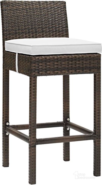 The appearance of Conduit Brown White Outdoor Patio Wicker Rattan Bar Stool designed by Modway in the modern / contemporary interior design. This brown white piece of furniture  was selected by 1StopBedrooms from Conduit Collection to add a touch of cosiness and style into your home. Sku: EEI-2799-BRN-WHI. Product Type: Outdoor Bar Furniture. Material: Aluminium. Image1
