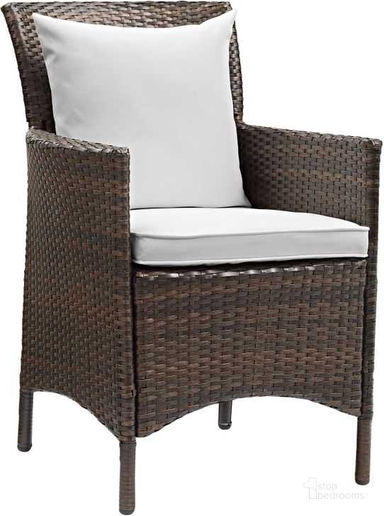 The appearance of Conduit Brown White Outdoor Patio Wicker Rattan Dining Arm Chair designed by Modway in the modern / contemporary interior design. This brown white piece of furniture  was selected by 1StopBedrooms from Conduit Collection to add a touch of cosiness and style into your home. Sku: EEI-2801-BRN-WHI. Material: Rattan. Product Type: Outdoor Dining Chair. Image1