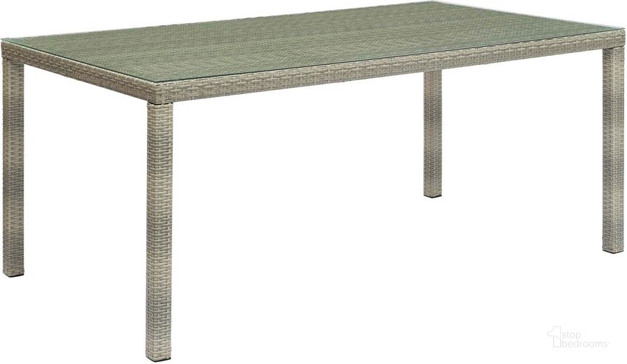 The appearance of Conduit Light Gray 70 Inch Outdoor Patio Wicker Rattan Dining Table designed by Modway in the modern / contemporary interior design. This light gray piece of furniture  was selected by 1StopBedrooms from Conduit Collection to add a touch of cosiness and style into your home. Sku: EEI-2808-LGR. Material: Rattan. Product Type: Outdoor Dining Table. Size: 70". Image1