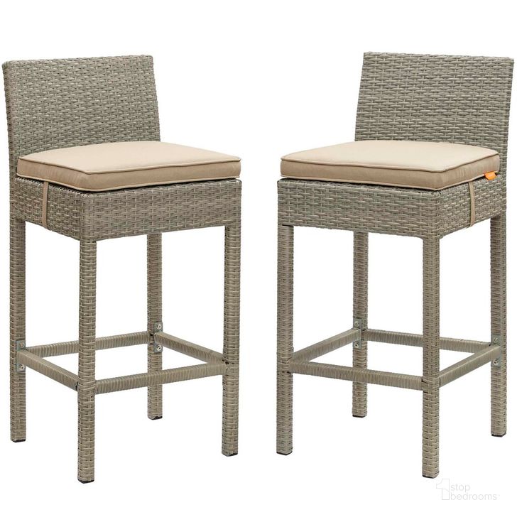 The appearance of Conduit Bar Stool Outdoor Patio Wicker Rattan Set of 2 In Light Gray Beige designed by Modway in the modern / contemporary interior design. This light gray beige piece of furniture  was selected by 1StopBedrooms from Conduit Collection to add a touch of cosiness and style into your home. Sku: EEI-3604-LGR-BEI. Material: Rattan. Product Type: Outdoor Bar Furniture. Image1