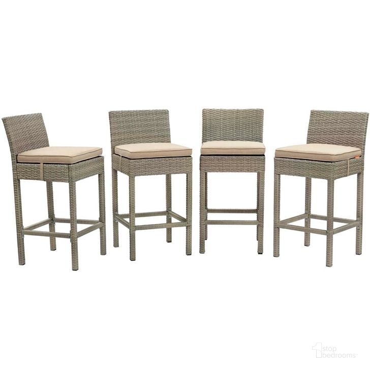 The appearance of Conduit Bar Stool Outdoor Patio Wicker Rattan Set of 4 In Light Gray Beige designed by Modway in the modern / contemporary interior design. This light gray beige piece of furniture  was selected by 1StopBedrooms from Conduit Collection to add a touch of cosiness and style into your home. Sku: EEI-3602-LGR-BEI. Material: Rattan. Product Type: Outdoor Bar Furniture. Image1