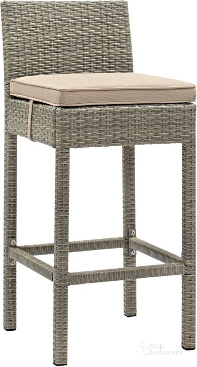 The appearance of Conduit Light Gray Beige Outdoor Patio Wicker Rattan Bar Stool designed by Modway in the modern / contemporary interior design. This light gray beige piece of furniture  was selected by 1StopBedrooms from Conduit Collection to add a touch of cosiness and style into your home. Sku: EEI-2800-LGR-BEI. Material: Rattan. Product Type: Outdoor Bar Furniture. Image1