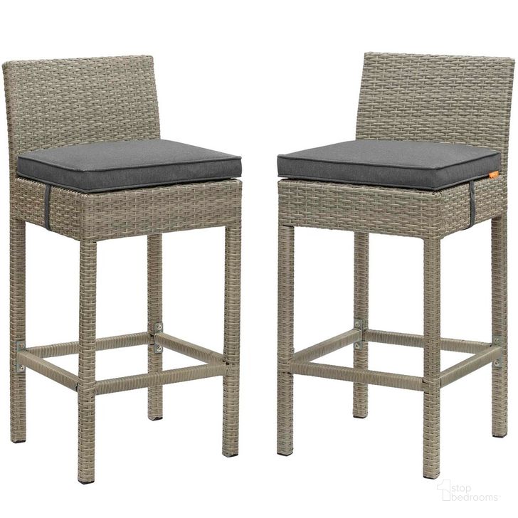The appearance of Conduit Bar Stool Outdoor Patio Wicker Rattan Set of 2 In Light Gray Charcoal designed by Modway in the modern / contemporary interior design. This light gray charcoal piece of furniture  was selected by 1StopBedrooms from Conduit Collection to add a touch of cosiness and style into your home. Sku: EEI-3604-LGR-CHA. Material: Rattan. Product Type: Outdoor Bar Furniture. Image1