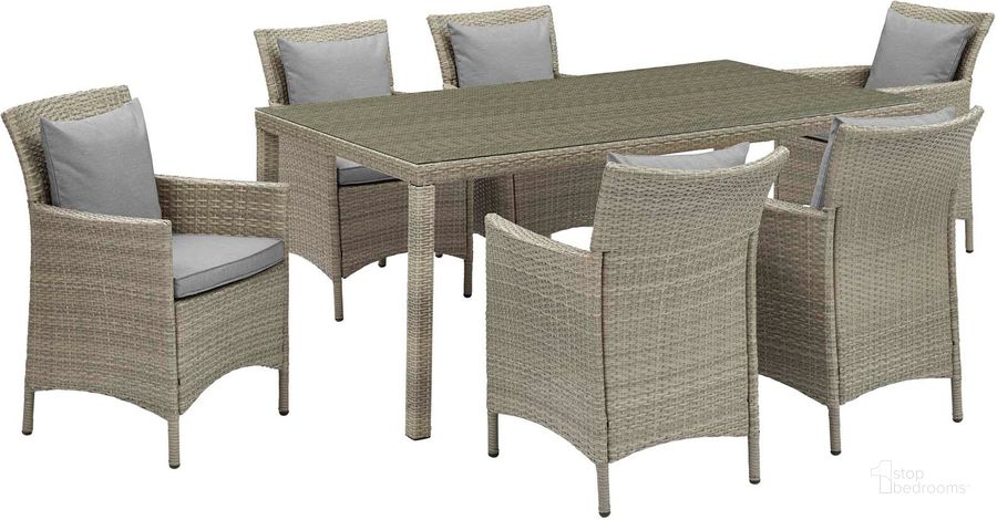 The appearance of Conduit Light Gray Gray 7 Piece Outdoor Patio Wicker Rattan Dining Set designed by Modway in the modern / contemporary interior design. This light gray gray piece of furniture  was selected by 1StopBedrooms from Conduit Collection to add a touch of cosiness and style into your home. Sku: EEI-4015-LGR-GRY-SET. Table Base Style: Legs. Material: Rattan. Table Top Shape: Rectangular. Product Type: Outdoor Dining Set. Image1