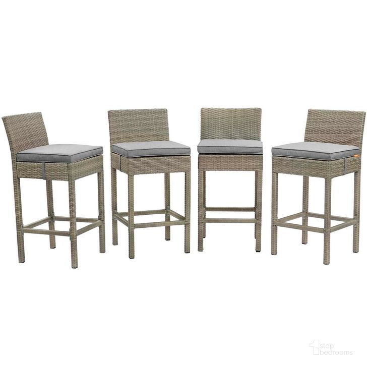 The appearance of Conduit Bar Stool Outdoor Patio Wicker Rattan Set of 4 In Light Gray Gray designed by Modway in the modern / contemporary interior design. This light gray gray piece of furniture  was selected by 1StopBedrooms from Conduit Collection to add a touch of cosiness and style into your home. Sku: EEI-3602-LGR-GRY. Material: Rattan. Product Type: Outdoor Bar Furniture. Image1
