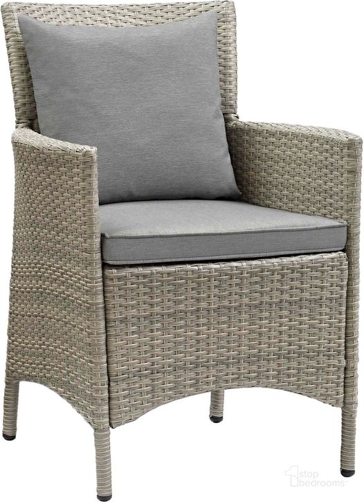 The appearance of Conduit Light Gray Gray Outdoor Patio Wicker Rattan Dining Arm Chair designed by Modway in the modern / contemporary interior design. This light gray gray piece of furniture  was selected by 1StopBedrooms from Conduit Collection to add a touch of cosiness and style into your home. Sku: EEI-2802-LGR-GRY. Material: Aluminium. Product Type: Outdoor Dining Chair. Image1
