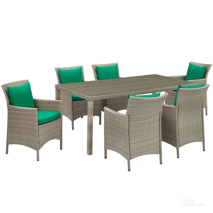 The appearance of Conduit 7-Piece Outdoor Patio Wicker Rattan Dining Set In Light Gray Green designed by Modway in the modern / contemporary interior design. This light gray green piece of furniture  was selected by 1StopBedrooms from Conduit Collection to add a touch of cosiness and style into your home. Sku: EEI-4015-LGR-GRN-SET. Material: Rattan. Product Type: Outdoor Dining Set. Image1