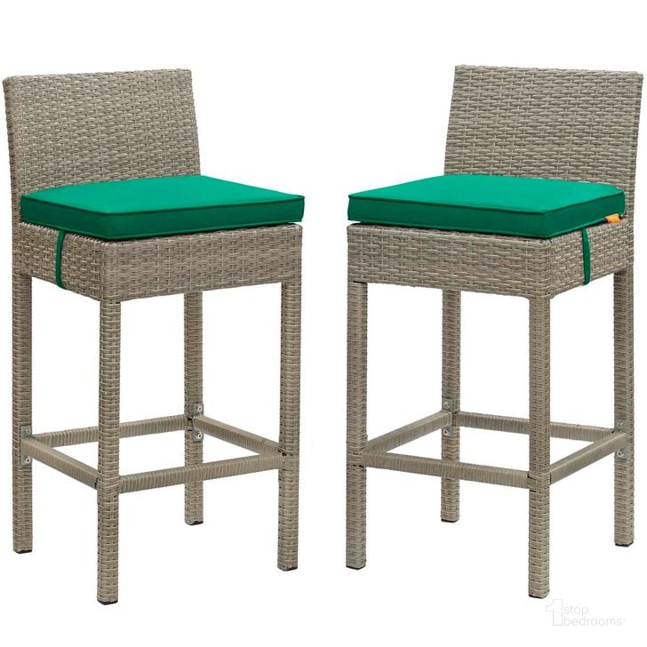 The appearance of Conduit Bar Stool Outdoor Patio Wicker Rattan Set of 2 In Light Gray Green designed by Modway in the modern / contemporary interior design. This light gray green piece of furniture  was selected by 1StopBedrooms from Conduit Collection to add a touch of cosiness and style into your home. Sku: EEI-3604-LGR-GRN. Material: Rattan. Product Type: Outdoor Bar Furniture. Image1