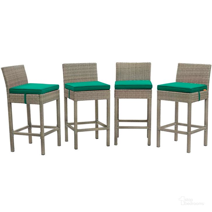 The appearance of Conduit Bar Stool Outdoor Patio Wicker Rattan Set of 4 In Light Gray Green designed by Modway in the modern / contemporary interior design. This light gray green piece of furniture  was selected by 1StopBedrooms from Conduit Collection to add a touch of cosiness and style into your home. Sku: EEI-3602-LGR-GRN. Material: Rattan. Product Type: Outdoor Bar Furniture. Image1
