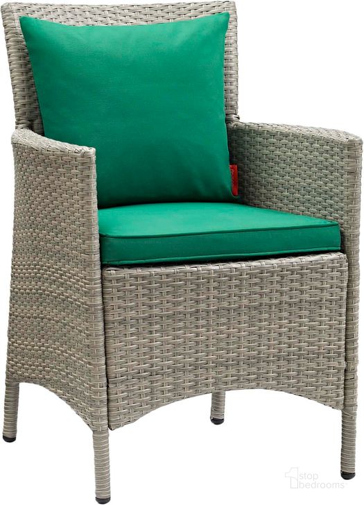 The appearance of Conduit Light Gray Green Outdoor Patio Wicker Rattan Dining Arm Chair designed by Modway in the modern / contemporary interior design. This light gray green piece of furniture  was selected by 1StopBedrooms from Conduit Collection to add a touch of cosiness and style into your home. Sku: EEI-2802-LGR-GRN. Material: Aluminium. Product Type: Outdoor Dining Chair. Image1