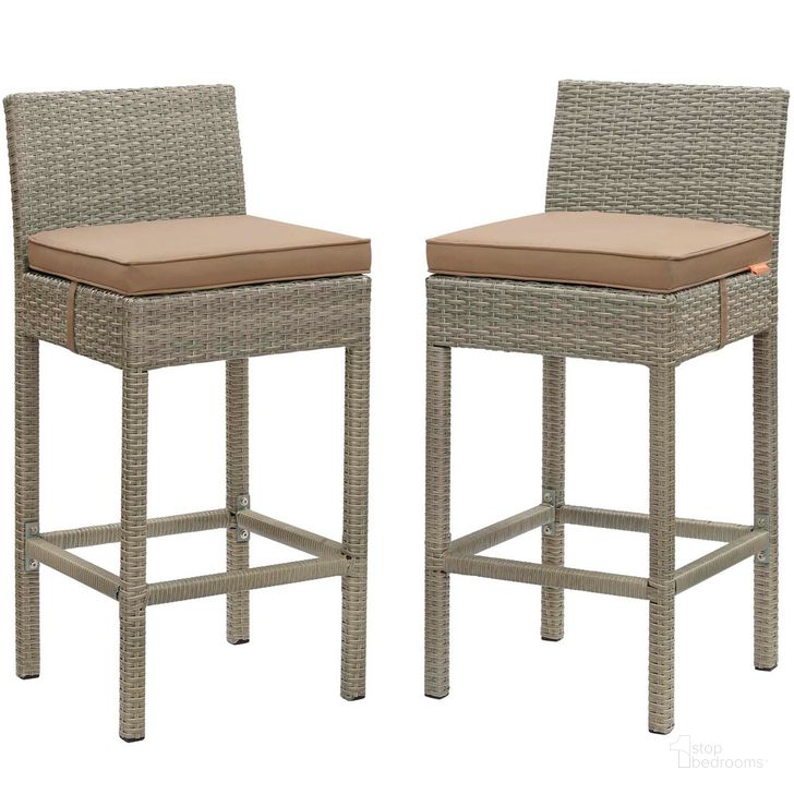The appearance of Conduit Bar Stool Outdoor Patio Wicker Rattan Set of 2 In Light Gray Mocha designed by Modway in the modern / contemporary interior design. This light gray mocha piece of furniture  was selected by 1StopBedrooms from Conduit Collection to add a touch of cosiness and style into your home. Sku: EEI-3604-LGR-MOC. Material: Rattan. Product Type: Outdoor Bar Furniture. Image1