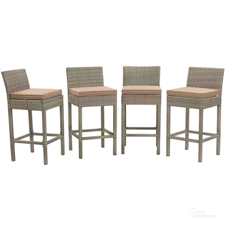 The appearance of Conduit Bar Stool Outdoor Patio Wicker Rattan Set of 4 In Light Gray Mocha designed by Modway in the modern / contemporary interior design. This light gray mocha piece of furniture  was selected by 1StopBedrooms from Conduit Collection to add a touch of cosiness and style into your home. Sku: EEI-3602-LGR-MOC. Material: Rattan. Product Type: Outdoor Bar Furniture. Image1