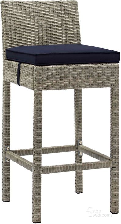 The appearance of Conduit Light Gray Navy Outdoor Patio Wicker Rattan Bar Stool EEI-2800-LGR-NAV designed by Modway in the modern / contemporary interior design. This light gray navy piece of furniture  was selected by 1StopBedrooms from Conduit Collection to add a touch of cosiness and style into your home. Sku: EEI-2800-LGR-NAV. Material: Rattan. Product Type: Outdoor Bar Furniture. Image1