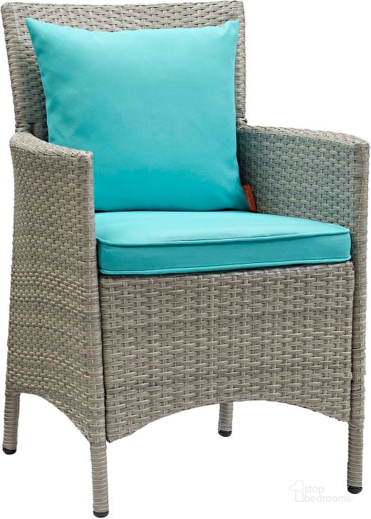 The appearance of Conduit Light Gray Outdoor Patio Wicker Rattan Dining Arm Chair EEI-2802-LGR-TRQ designed by Modway in the modern / contemporary interior design. This gray turquoise piece of furniture  was selected by 1StopBedrooms from Conduit Collection to add a touch of cosiness and style into your home. Sku: EEI-2802-LGR-TRQ. Material: Aluminium. Product Type: Outdoor Dining Chair. Image1
