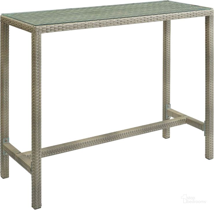 The appearance of Conduit Light Gray Outdoor Patio Wicker Rattan Large Bar Table designed by Modway in the modern / contemporary interior design. This light gray piece of furniture  was selected by 1StopBedrooms from Conduit Collection to add a touch of cosiness and style into your home. Sku: EEI-2804-LGR. Product Type: Outdoor Bar Furniture. Material: Aluminium. Image1