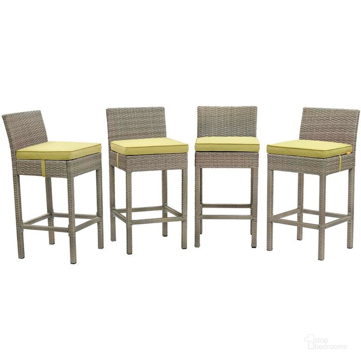 The appearance of Conduit Bar Stool Outdoor Patio Wicker Rattan Set of 4 In Light Gray Peridot designed by Modway in the modern / contemporary interior design. This light gray peridot piece of furniture  was selected by 1StopBedrooms from Conduit Collection to add a touch of cosiness and style into your home. Sku: EEI-3602-LGR-PER. Material: Rattan. Product Type: Outdoor Bar Furniture. Image1