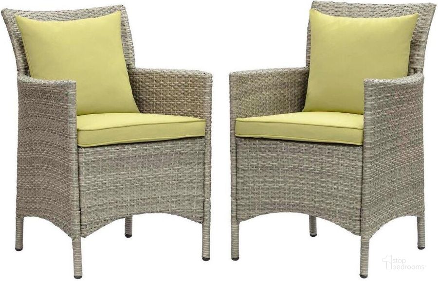 The appearance of Conduit Outdoor Patio Wicker Rattan Dining Armchair Set of 2 EEI-4027-LGR-PER designed by Modway in the modern / contemporary interior design. This light gray peridot piece of furniture  was selected by 1StopBedrooms from Conduit Collection to add a touch of cosiness and style into your home. Sku: EEI-4027-LGR-PER. Material: Aluminium. Product Type: Outdoor Dining Chair. Image1