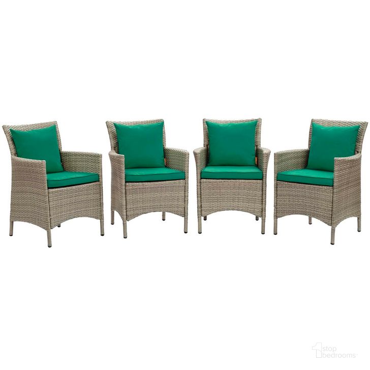 The appearance of Conduit Outdoor Patio Wicker Rattan Dining Armchair Set of 4 In Light Gray Green designed by Modway in the modern / contemporary interior design. This light gray green piece of furniture  was selected by 1StopBedrooms from Conduit Collection to add a touch of cosiness and style into your home. Sku: EEI-4028-LGR-GRN. Material: Rattan. Product Type: Outdoor Chair. Image1