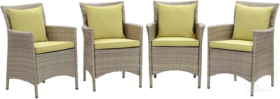The appearance of Conduit Outdoor Patio Wicker Rattan Dining Armchair Set of 4 EEI-4028-LGR-PER designed by Modway in the modern / contemporary interior design. This light gray peridot piece of furniture  was selected by 1StopBedrooms from Conduit Collection to add a touch of cosiness and style into your home. Sku: EEI-4028-LGR-PER. Material: Aluminium. Product Type: Outdoor Dining Chair. Image1