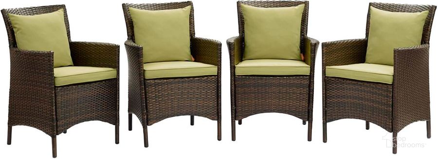 The appearance of Conduit Outdoor Patio Wicker Rattan Dining Armchair Set of 4 EEI-4031-BRN-PER designed by Modway in the modern / contemporary interior design. This brown peridot piece of furniture  was selected by 1StopBedrooms from Conduit Collection to add a touch of cosiness and style into your home. Sku: EEI-4031-BRN-PER. Material: Rattan. Product Type: Outdoor Dining Chair. Image1