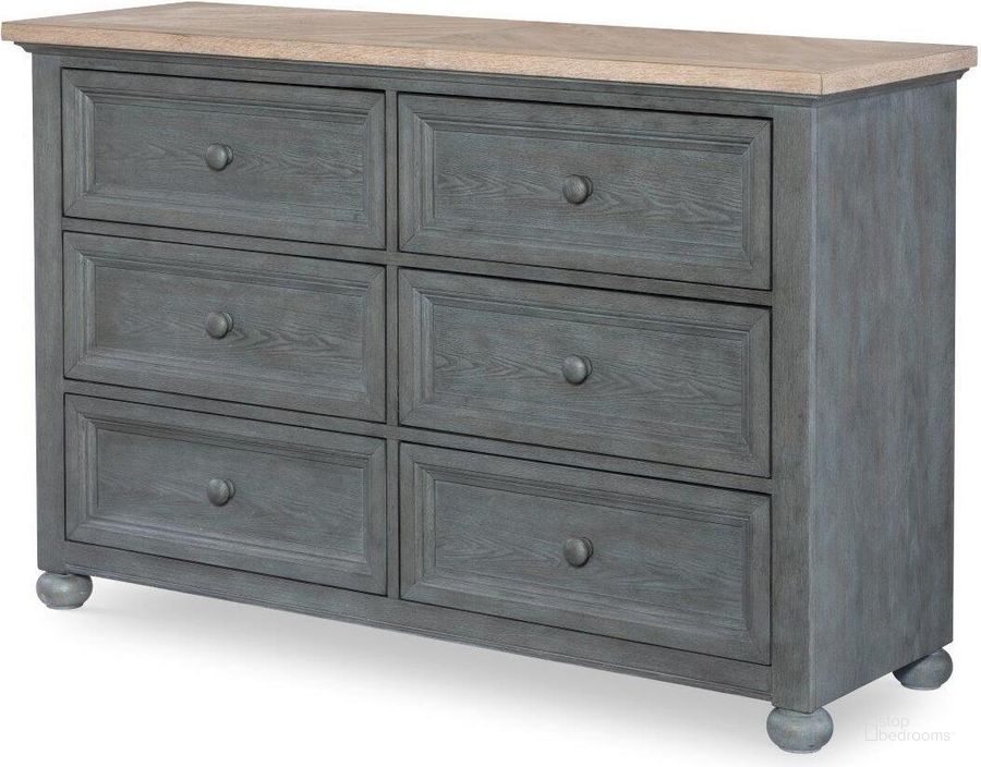 The appearance of Cone Mills Distressed Denim Stone Washed Dresser designed by Legacy Classic Kids in the transitional interior design. This stone piece of furniture  was selected by 1StopBedrooms from Cone Mills Collection to add a touch of cosiness and style into your home. Sku: 1970-1100. Product Type: Dresser. Material: Wood Veneer. Image1