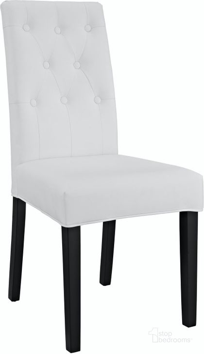 The appearance of Confer White Dining Vinyl Side Chair designed by Modway in the modern / contemporary interior design. This white piece of furniture  was selected by 1StopBedrooms from Confer Collection to add a touch of cosiness and style into your home. Sku: EEI-1382-WHI. Product Type: Side Chair. Material: Rubberwood. Image1