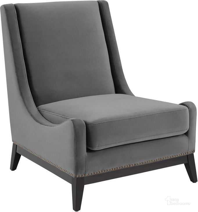 The appearance of Confident Gray Accent Upholstered Performance Velvet Lounge Chair designed by Modway in the modern / contemporary interior design. This gray piece of furniture  was selected by 1StopBedrooms from Confident Collection to add a touch of cosiness and style into your home. Sku: EEI-3488-GRY. Material: Polyester. Product Type: Lounge Chair. Image1