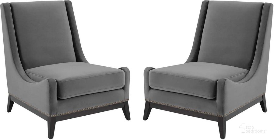 The appearance of Confident Lounge Chair Upholstered Performance Velvet Set of 2 designed by Modway in the modern / contemporary interior design. This gray piece of furniture  was selected by 1StopBedrooms from Confident Collection to add a touch of cosiness and style into your home. Sku: EEI-4487-GRY. Material: Polyester. Product Type: Lounge Chair. Image1