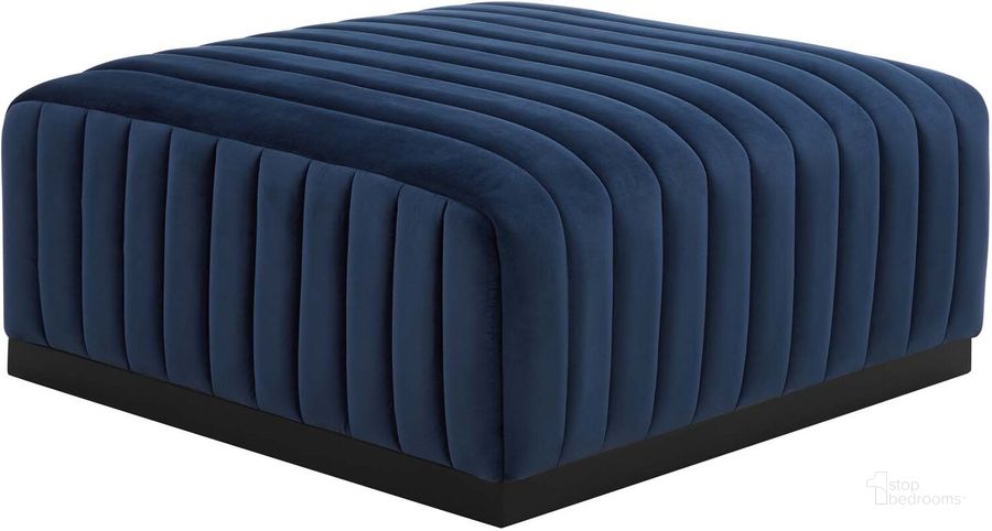 The appearance of Conjure Channel Tufted Performance Velvet Ottoman In Midnight Blue designed by Modway in the modern / contemporary interior design. This midnight blue piece of furniture  was selected by 1StopBedrooms from Conjure Collection to add a touch of cosiness and style into your home. Sku: EEI-5500-BLK-MID. Product Type: Ottoman. Material: Plywood. Image1