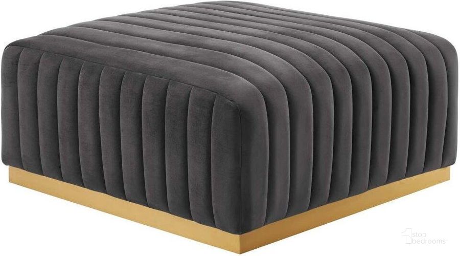 The appearance of Conjure Gold Gray Channel Tufted Performance Velvet Ottoman designed by Modway in the modern / contemporary interior design. This gold gray piece of furniture  was selected by 1StopBedrooms from Conjure Collection to add a touch of cosiness and style into your home. Sku: EEI-5507-GLD-GRY. Product Type: Ottoman. Material: Stainless Steel. Image1