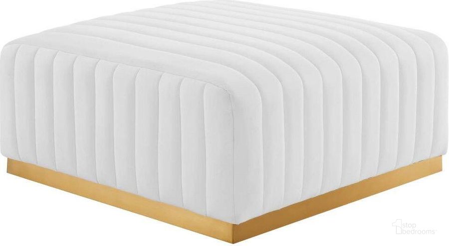 The appearance of Conjure Gold White Channel Tufted Performance Velvet Ottoman designed by Modway in the modern / contemporary interior design. This gold white piece of furniture  was selected by 1StopBedrooms from Conjure Collection to add a touch of cosiness and style into your home. Sku: EEI-5507-GLD-WHI. Product Type: Ottoman. Material: Stainless Steel. Image1