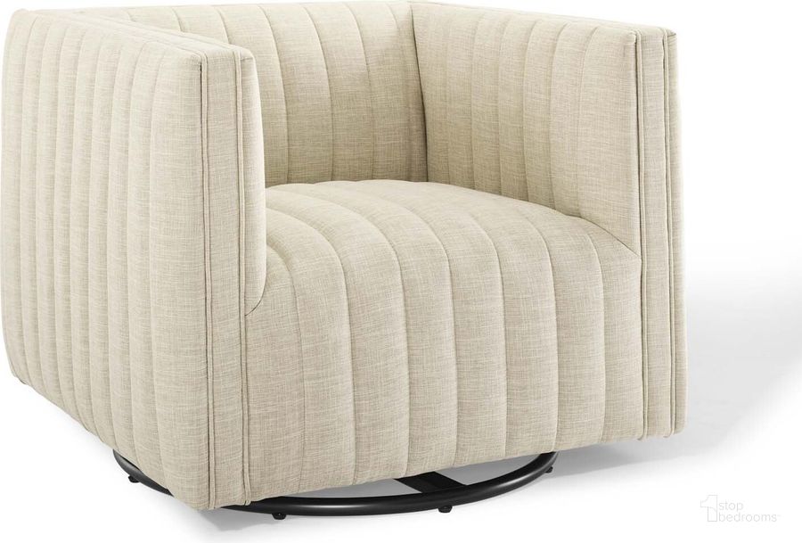The appearance of Conjure Tufted Swivel Upholstered Armchair EEI-3926-BEI designed by Modway in the modern / contemporary interior design. This beige piece of furniture  was selected by 1StopBedrooms from Conjure Collection to add a touch of cosiness and style into your home. Sku: EEI-3926-BEI. Material: Polyester. Product Type: Arm Chair. Image1