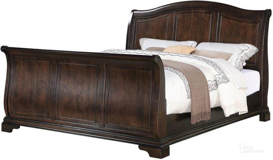 The appearance of Conley Cherry King Sleigh Bed designed by Picket House in the transitional interior design. This brown piece of furniture  was selected by 1StopBedrooms from Conley Cherry Collection to add a touch of cosiness and style into your home. Sku: CM750KH;CM750KF;CM800KR. Bed Type: Sleigh Bed. Material: Wood. Product Type: Sleigh Bed. Bed Size: King. Image1