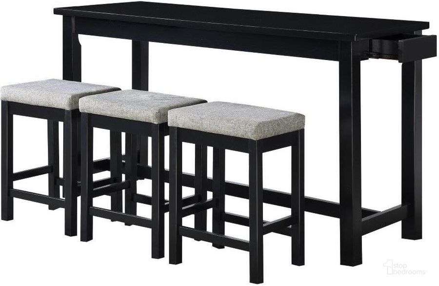 The appearance of Connected Black 4 Piece Pack Counter Height Set designed by Homelegance in the transitional interior design. This black piece of furniture  was selected by 1StopBedrooms from Connected Collection to add a touch of cosiness and style into your home. Sku: 5713BK. Material: Microfiber. Product Type: Dining Room Set. Image1