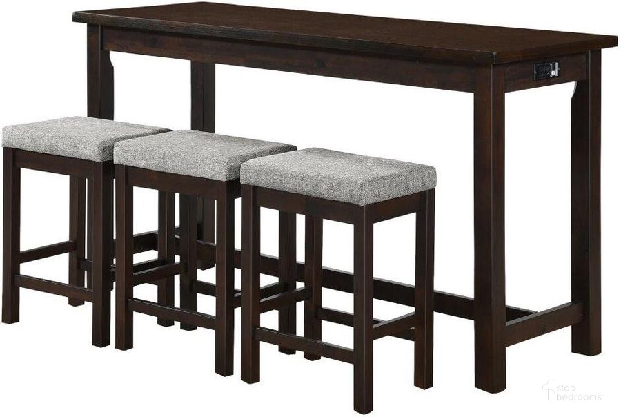 The appearance of Connected Espresso 4 Piece Pack Counter Height Set designed by Homelegance in the transitional interior design. This espresso piece of furniture  was selected by 1StopBedrooms from Connected Collection to add a touch of cosiness and style into your home. Sku: 5713ES. Material: Microfiber. Product Type: Dining Room Set. Image1